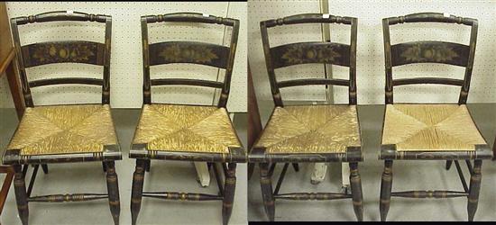 Appraisal: Set of four Hitchcock Sheraton style black rush seat chairs