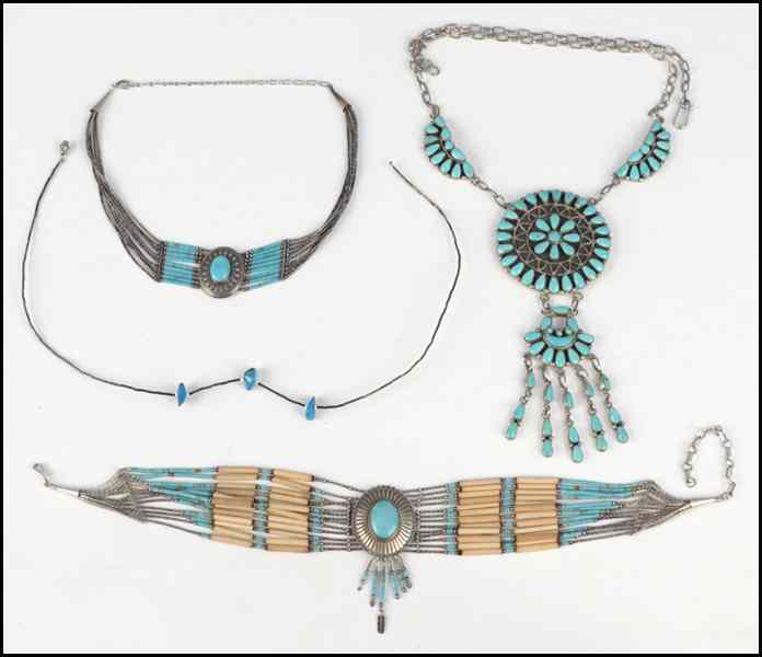 Appraisal: STERLING SILVER AND TURQUOISE NECKLACE Together with two silver and