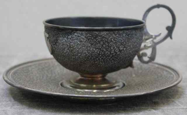 Appraisal: STERLING Gustav Klingert Teacup and Saucer With hallmarks Approx troy