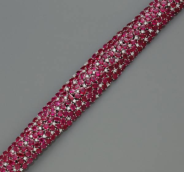 Appraisal: A ruby and diamond bracelet estimated total ruby weight carats