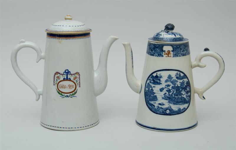 Appraisal: TWO CHINESE EXPORT PORCELAIN LIGHTHOUSE-FORM COFFEE POTS AND COVERS The