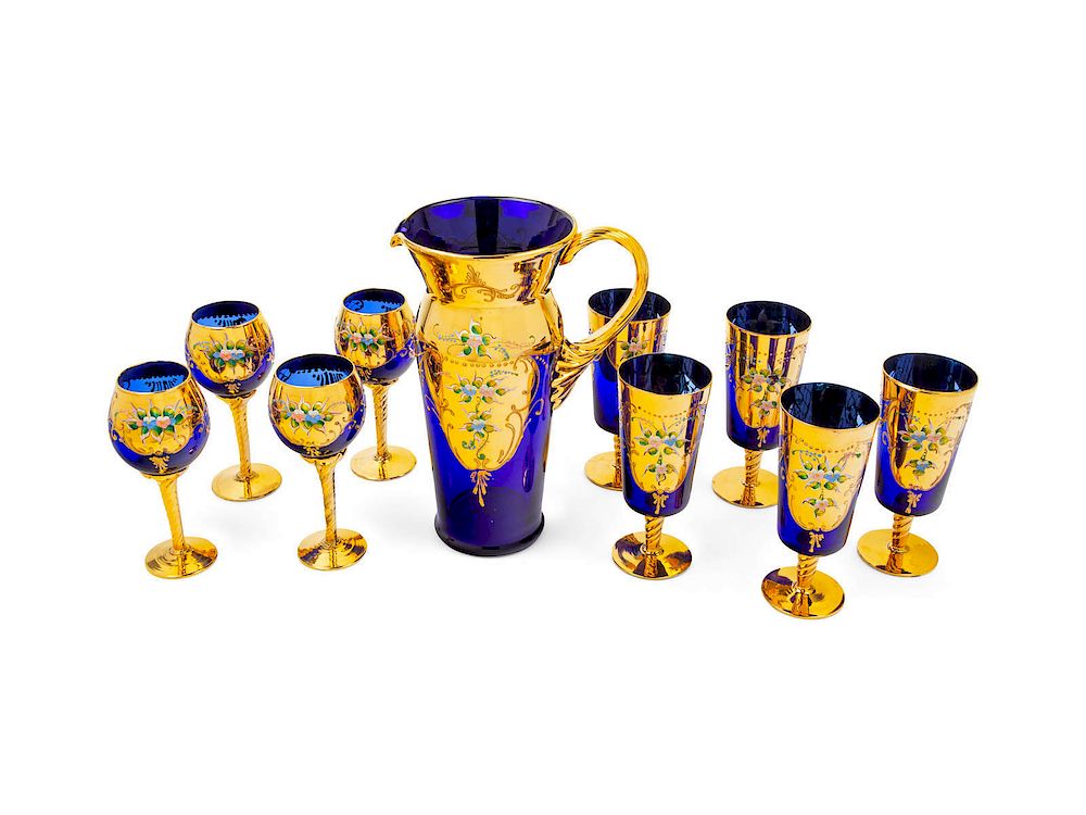 Appraisal: A Cobalt Blue Glass and Gilt Decorated Drink Serv A