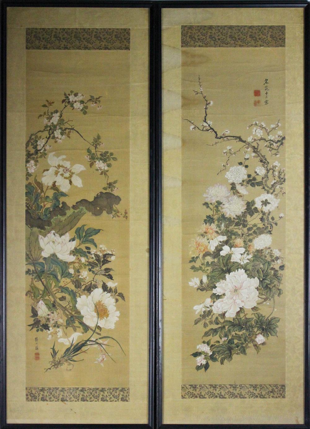 Appraisal: PAIR OF JAPANESE PAINTINGS OF FLOWERS ink and color on