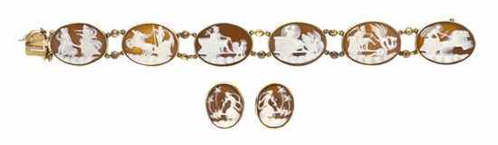 Appraisal: An Antique Yellow Gold and Shell Cameo Demi Parure consisting