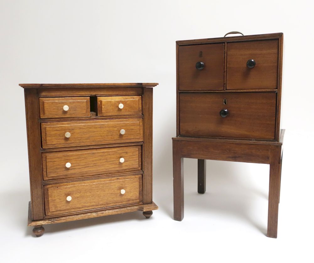 Appraisal: Diminutive Chests One drawer mahogany on stand th C the