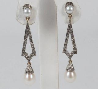 Appraisal: PAIR OF K PEARL AND DIAMOND EARRINGS PAIR OF K