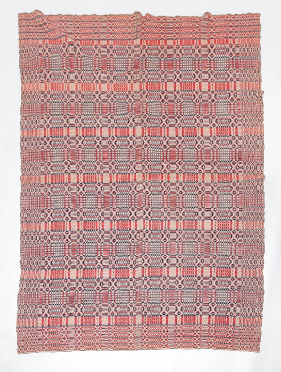 Appraisal: AMERICAN OVERSHOT COVERLET Mid th century Red blue and natural