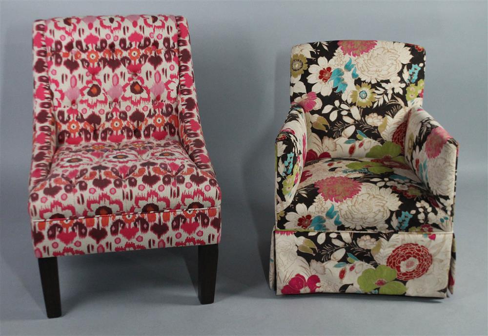 Appraisal: ANTHROPOLOGIE STYLE A CONTEMPORARY IKAT AND TUFTED CHAIR TOGETHER WITH