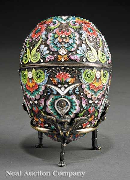 Appraisal: A Silver Gilt Cloisonn Enamel Egg on Stand the egg