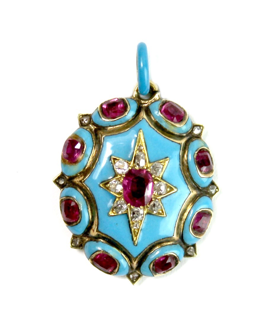 Appraisal: A Victorian gold ruby and diamond set and pale blue