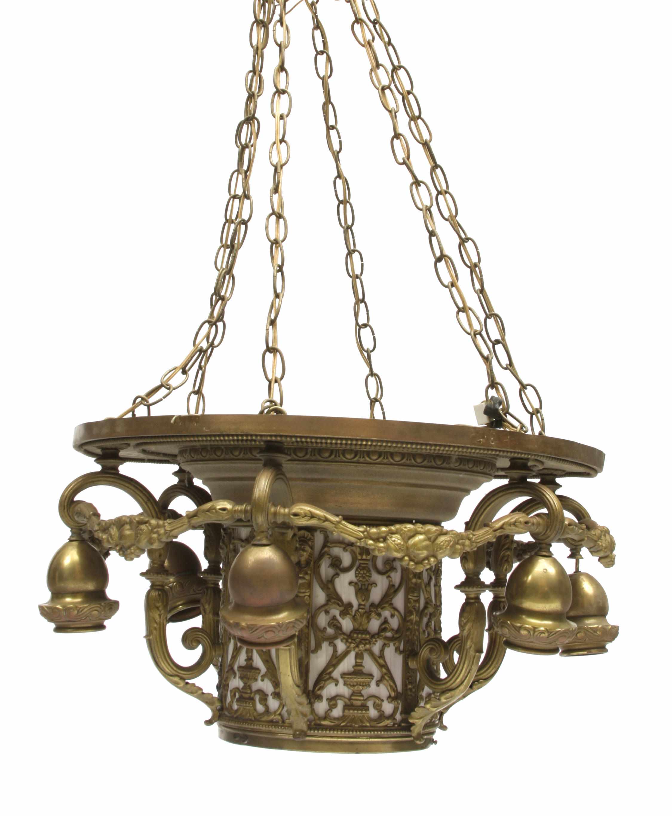 Appraisal: A Continental brass hanging lamp height excluding chains in diameter