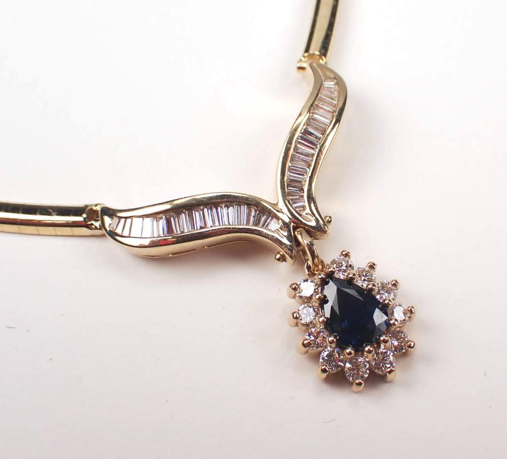 Appraisal: ITALIAN MADE SAPPHIRE AND DIAMOND NECKLACE with a length of