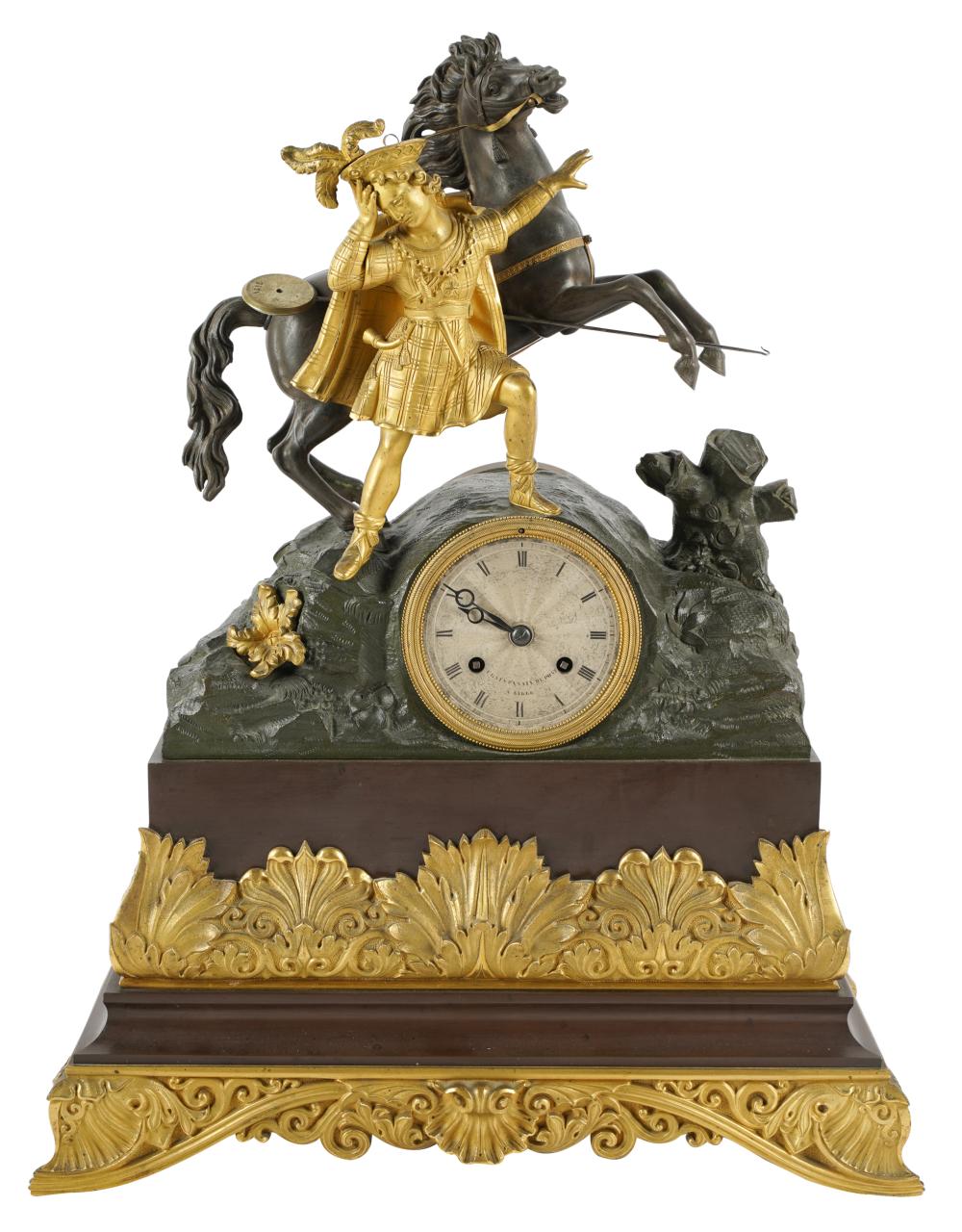 Appraisal: FRENCH GILT PATINATED BRONZE MANTLE CLOCKsigned to dial Clainpanain-Dupont Lille