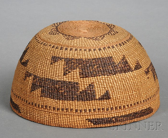 Appraisal: Northern California Twined Basketry Cap c with brown geometric designs