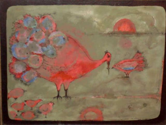 Appraisal: THOMPSON Russ - Mixed Media Red Birds Depicting red birds