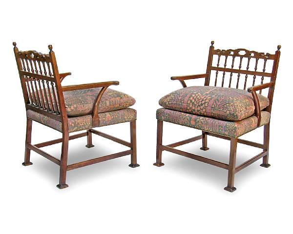 Appraisal: A pair of George III walnut armchairs last quarter th