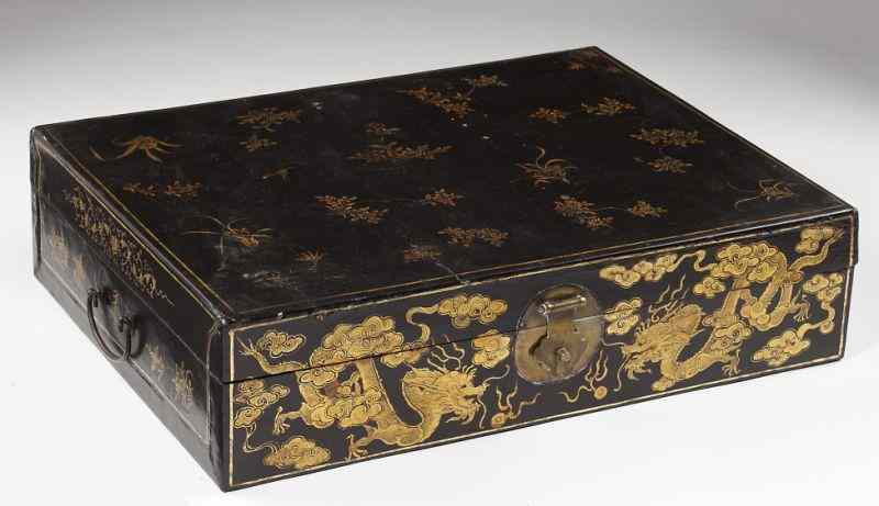 Appraisal: Large Chinese Black Lacquer Document Boxlate th - early th