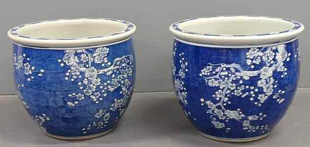 Appraisal: Large pair of blue and white porcelain planters th c