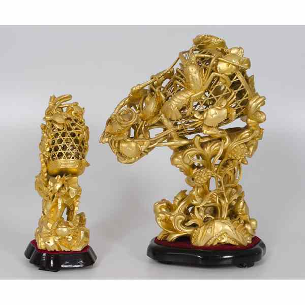 Appraisal: Asian Gilt Wood Carvings Asian An assembled group of two