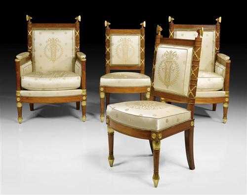 Appraisal: PAIR OF BERGEREN AND PAIR OF CHAIRS AUX FAISCEAUX ROMAINS