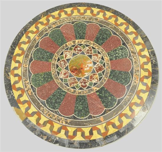 Appraisal: Pietra dura table round top with geometric polychrome marble design