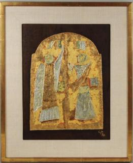 Appraisal: Corneliu Petrescu Two Angels Mixed Media Canvas Corneliu Petrescu Romanian