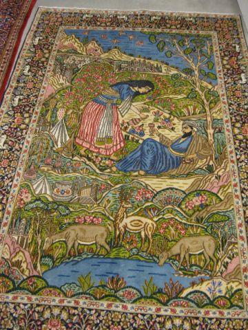 Appraisal: Kirman Persian Handmade Room Size Pictoral Rug couple in garden