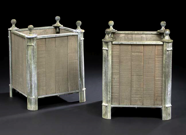 Appraisal: Pair of Lead and Weathered Composite Wood Planters of square