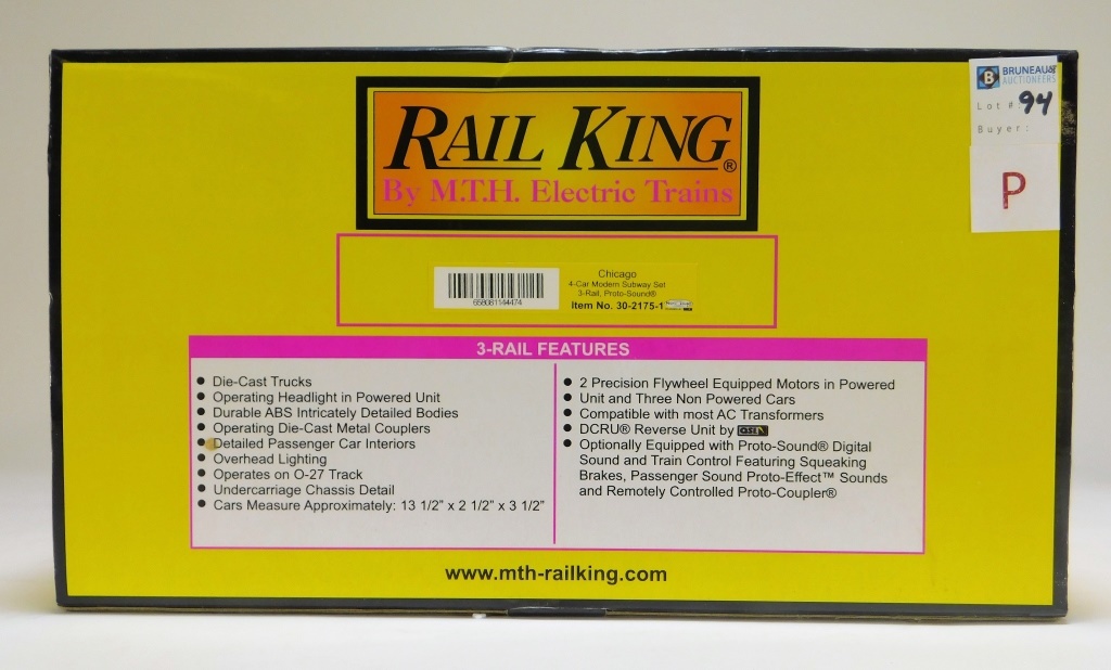 Appraisal: RAIL KING CHICAGO CAR MODERN SUBWAY TRAIN SET Item no