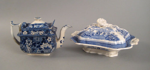 Appraisal: Staffordshire blue and white teapot th c with floral motif