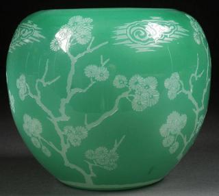 Appraisal: A CARDER STEUBEN JADEITE VASE A CARDER STEUBEN JADEITE MATSU