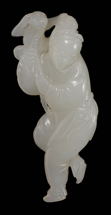 Appraisal: Jade Toggle Qing Dynasty translucent pale celadon Hetien jade monkey