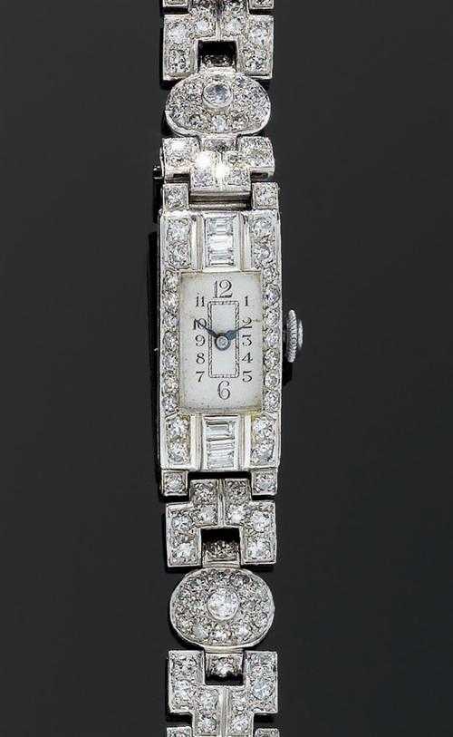 Appraisal: DIAMOND LADY'S WRISTWATCH ca Platinum Rectangular platinum case No MB