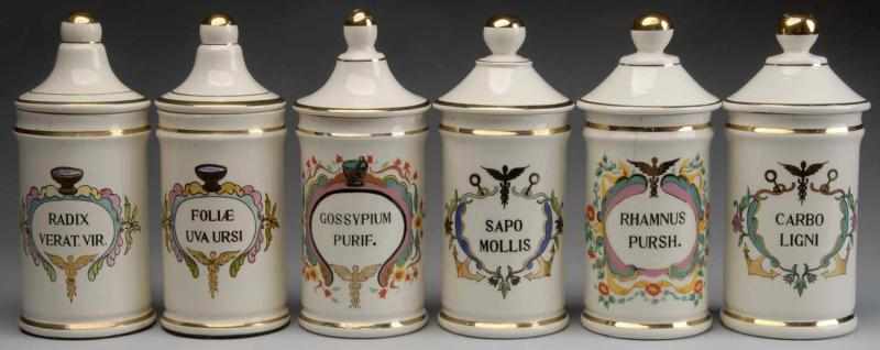 Appraisal: Lot of Gilded Porcelain Apothecary Jars Description Mid- th century