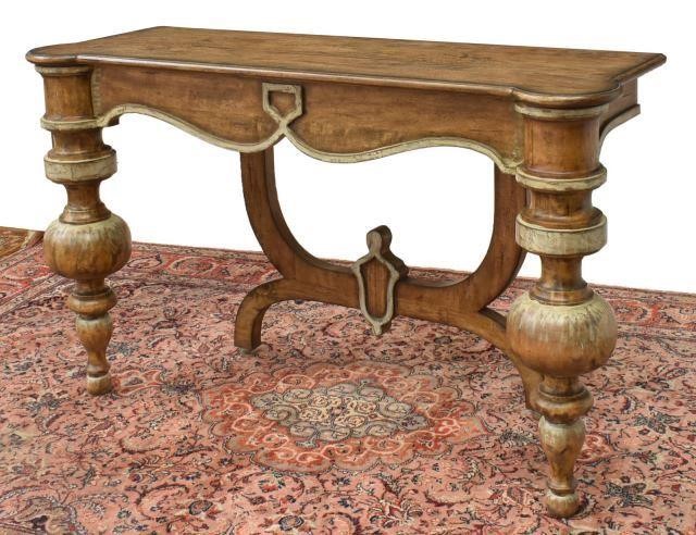 Appraisal: Rustic console table th c rectangular top with projecting rounded