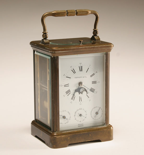 Appraisal: French moon phase carriage regulator clock retailed by Tiffany Co