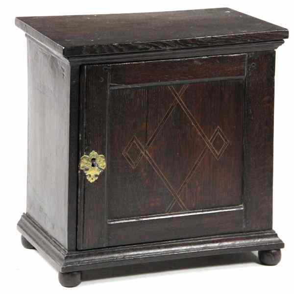 Appraisal: William and Mary Inlaid Spice CabinetEnglish th century oak single