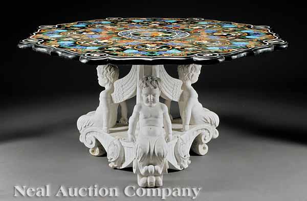 Appraisal: A Monumental Renaissance-Style Specimen Marble and Semiprecious Stone Center Table