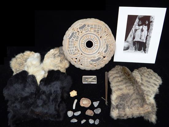 Appraisal: Tribal geological and pre-historical specimens twenty-three pieces three pairs fur-covered