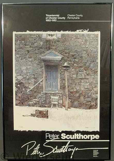 Appraisal: Framed poster depicting Peter Sculthorpe's painting titled Coachman's Post commemorating