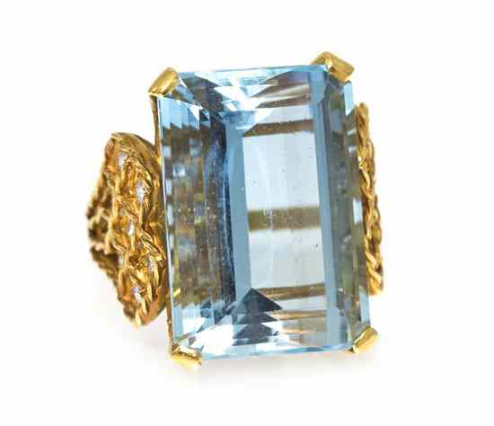 Appraisal: A Vintage Karat Yellow Gold Aquamarine and Diamond Ring containing