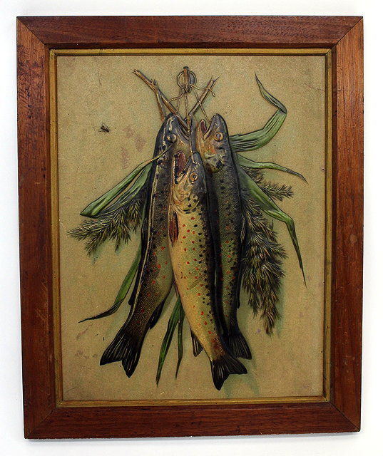 Appraisal: A PAIR OF VICTORIAN EMBOSSED CARD PICTURES depicting caught fish