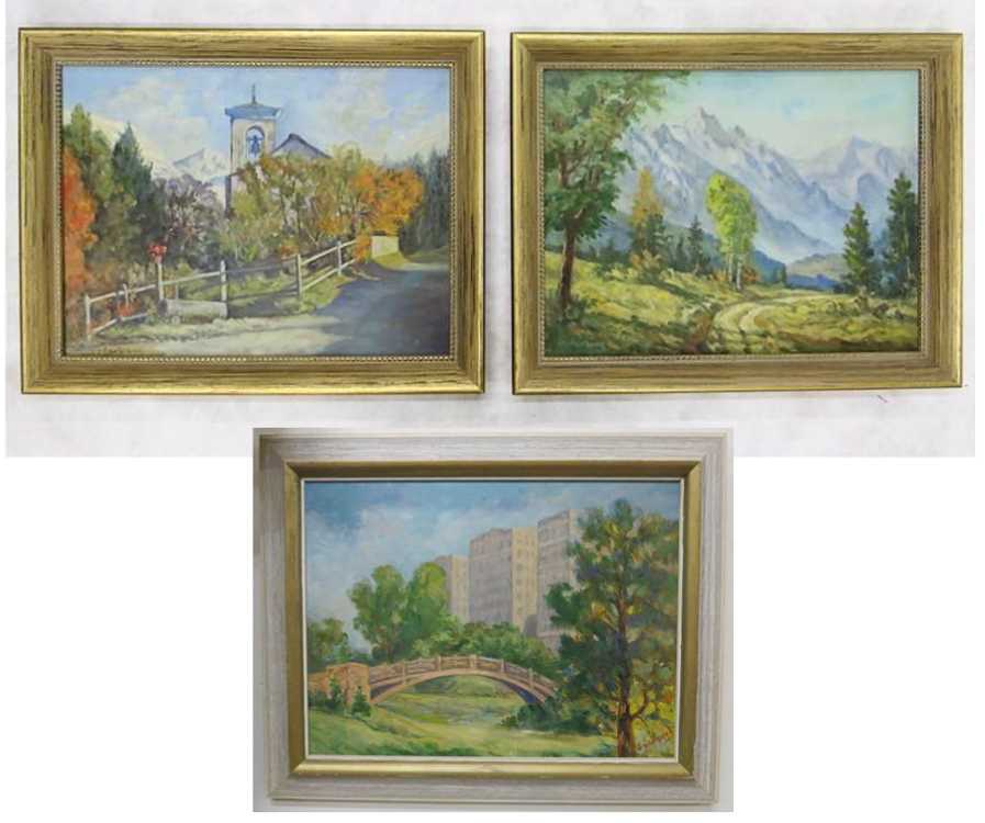 Appraisal: SODERBERG THREE OILS ON BOARD a cityscape an alpine chapel