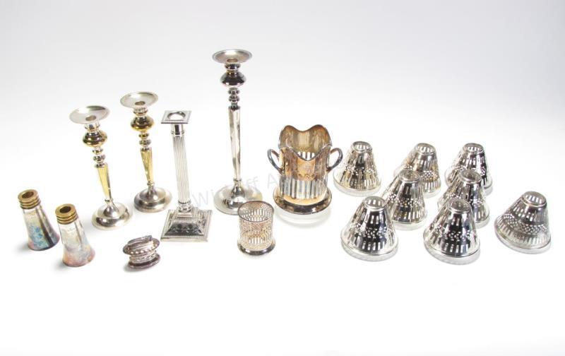 Appraisal: A group of silverplate including pair of silver on copper