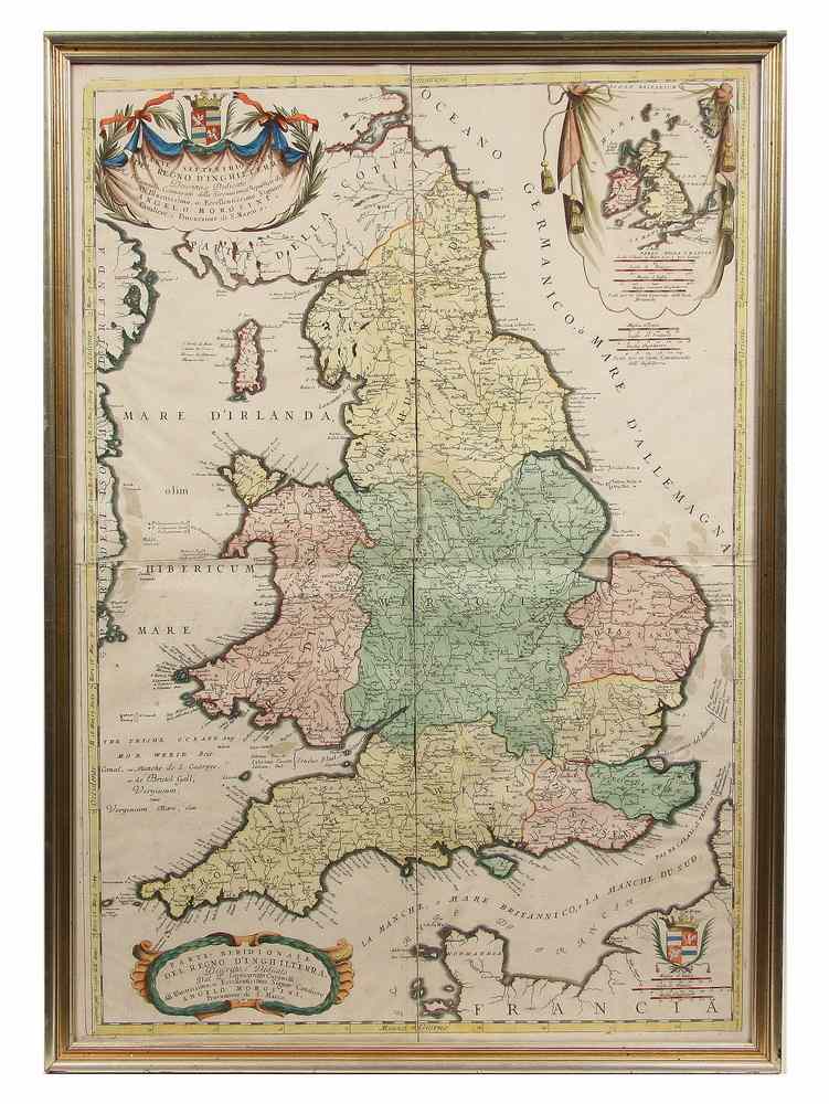 Appraisal: RARE TH C MAP OF ENGLAND - Coronelli Vincenzo 'Parte