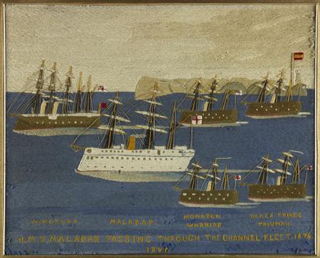 Appraisal: A Victorian sailor's woolwork picture depicting 'HMS Malabar Passing Through