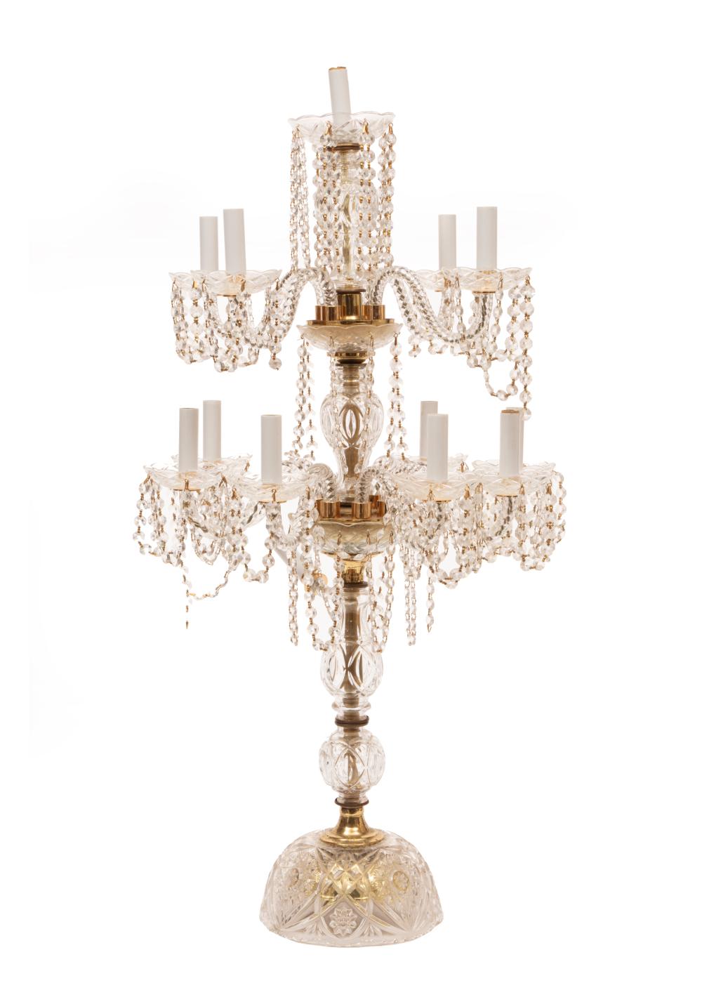 Appraisal: Cut Crystal and Brass Thirteen-Light Candelabrum scroll arms h in