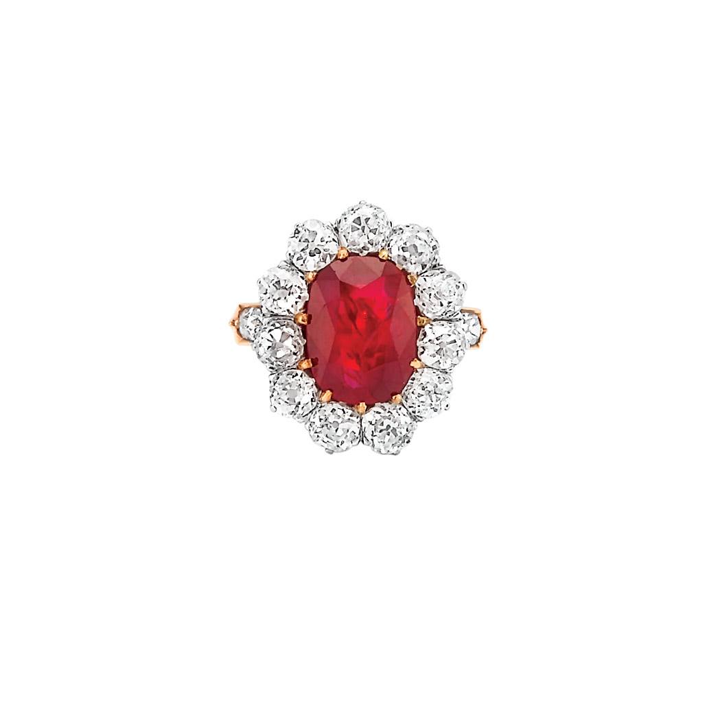 Appraisal: Antique Gold Platinum Ruby and Diamond Ring Centering one oval