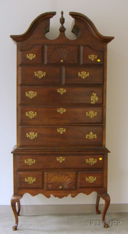 Appraisal: American Drew Queen Anne Style Carved Walnut Bonnet-top Highboy ht