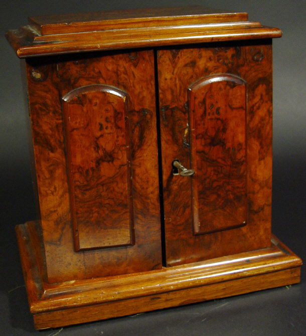 Appraisal: Victorian burr walnut collector's cabinet the pair of lockable panelled